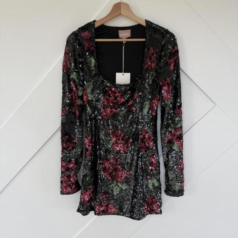 Show Me Your Mumu Floral Rose Sequin Mini Dress NWT